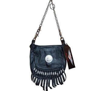 Bikers shield Y2K NEW leather fringe biker bag small shoulder bag chain strap